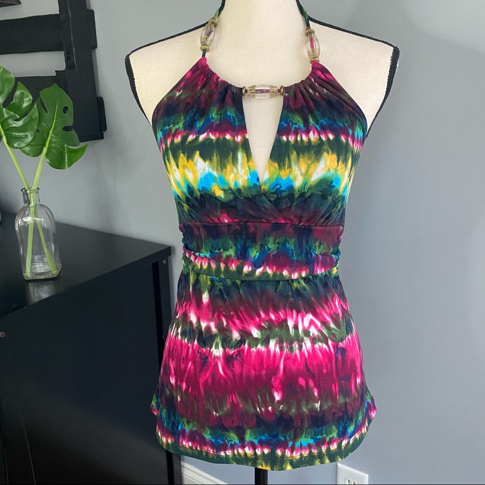 Candie’s Tie-Dye Keyhole Halter Top Size Small